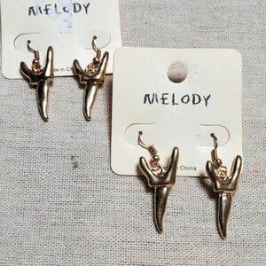 Vintage Y2K Gold Plated Dainty Abstract Art Dangle Earrings l